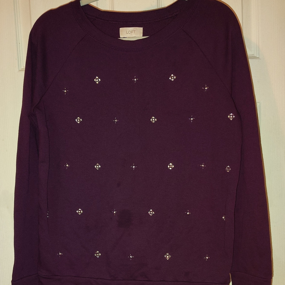 LOFT Purple Embellished Sweatshirt